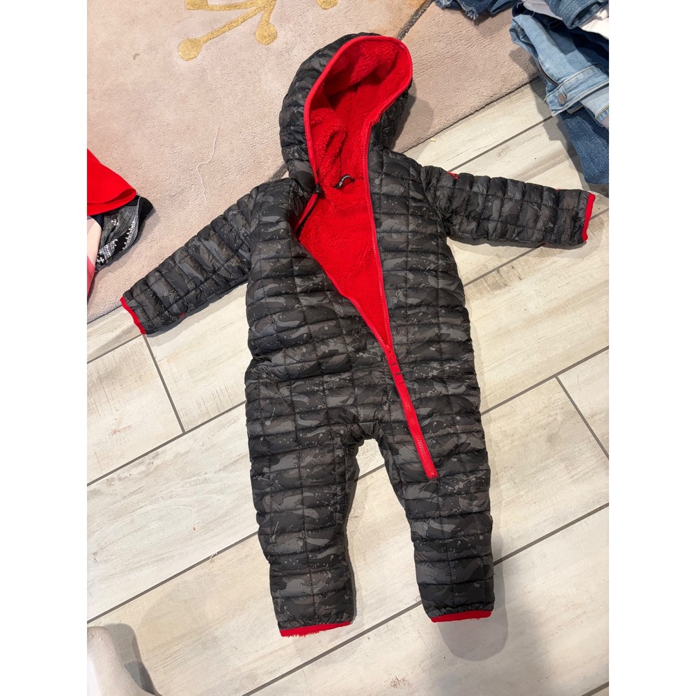 Snozu Infant Gray Camo Quilted Puffer Snowsuit Red Fleece Lined Bunting 24M